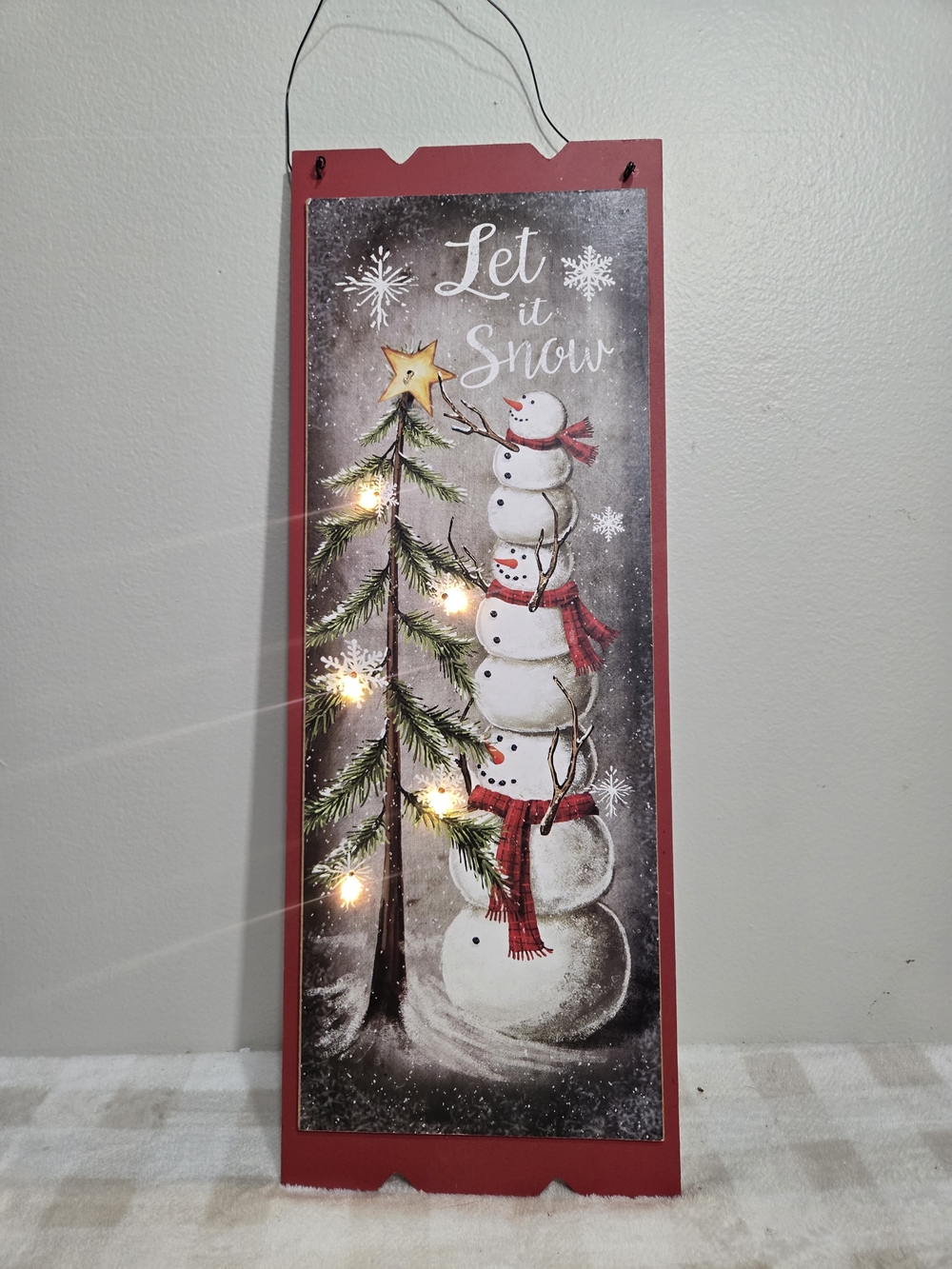 Let It Snow Lighted Snowman Christmas Wall Plaque Sign Wood 23in Vertical